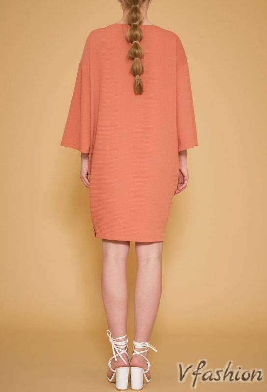 Рокля с джобове и цветни безопасни игли - оранжева