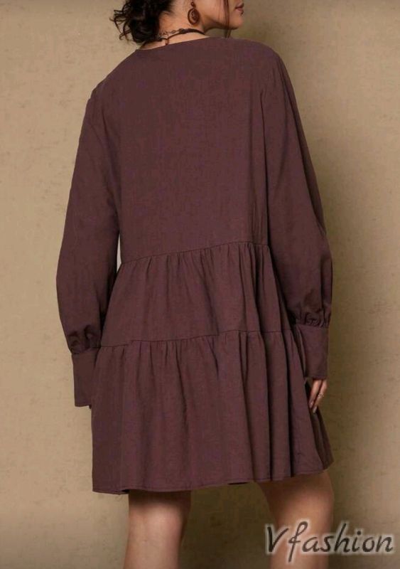 Разкроена рокля с копчета - кафява