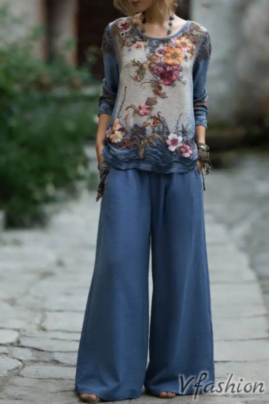 Комплект панталон и блуза с принт