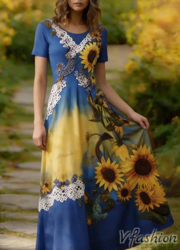 Дълга рокля с принт слънчогледи