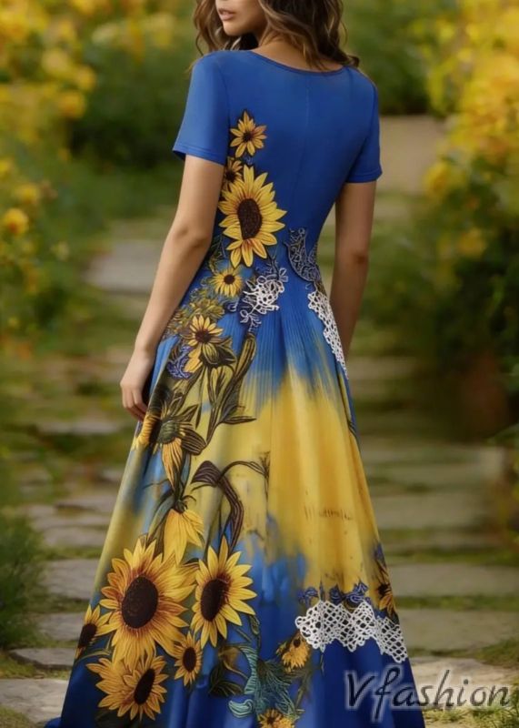 Дълга рокля с принт слънчогледи