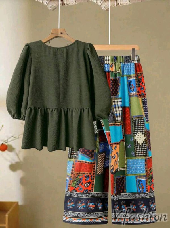 Комплект цветен панталон и блуза