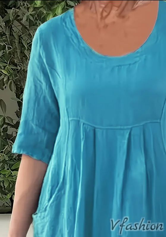 Рокля с джобове - синя