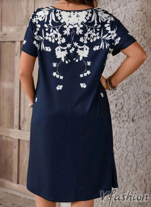 Еластична рокля с джобове - синя