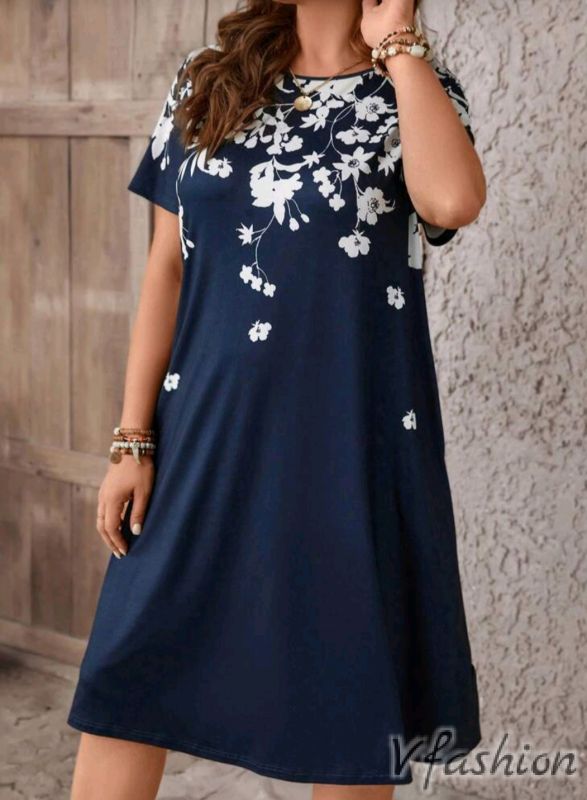 Еластична рокля с джобове - синя