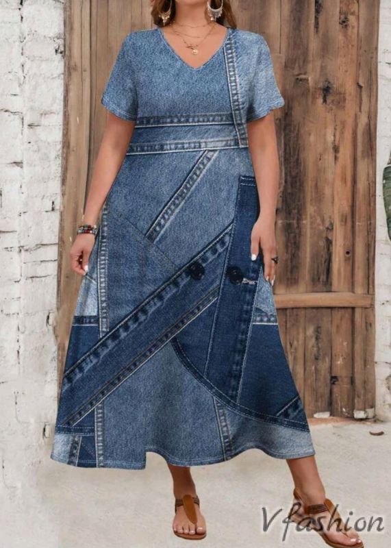 Еластична рокля с дънков принт