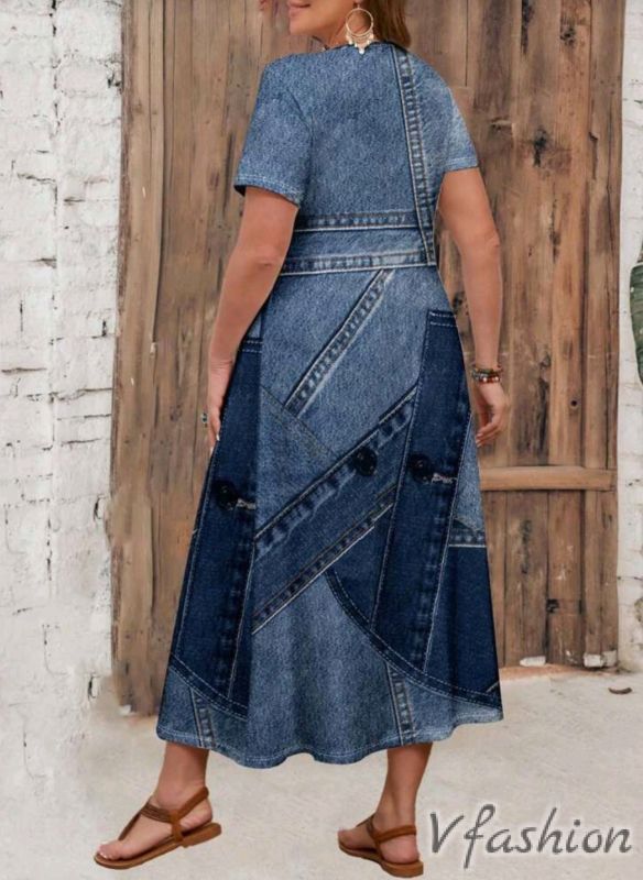 Еластична рокля с дънков принт