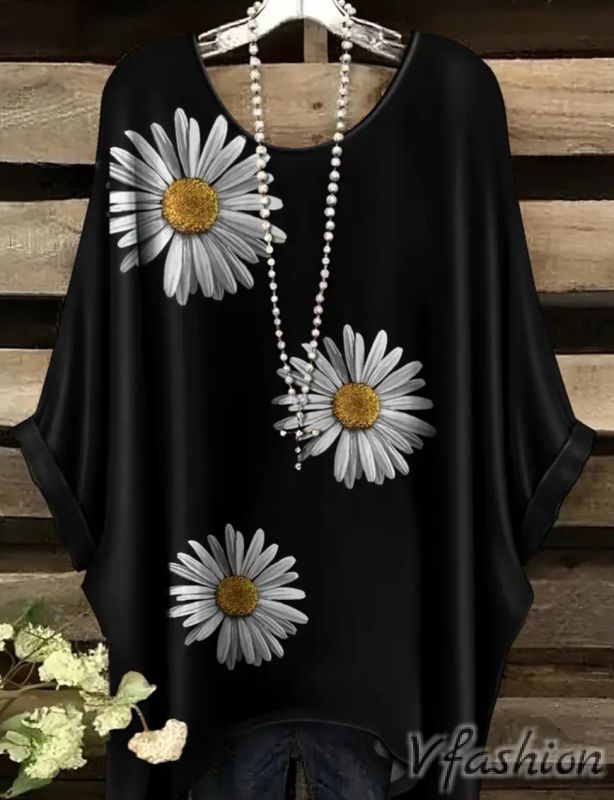 еластична блуза с принт маргаритки