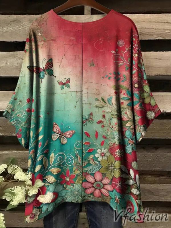 Еластична блуза с винтидж принт