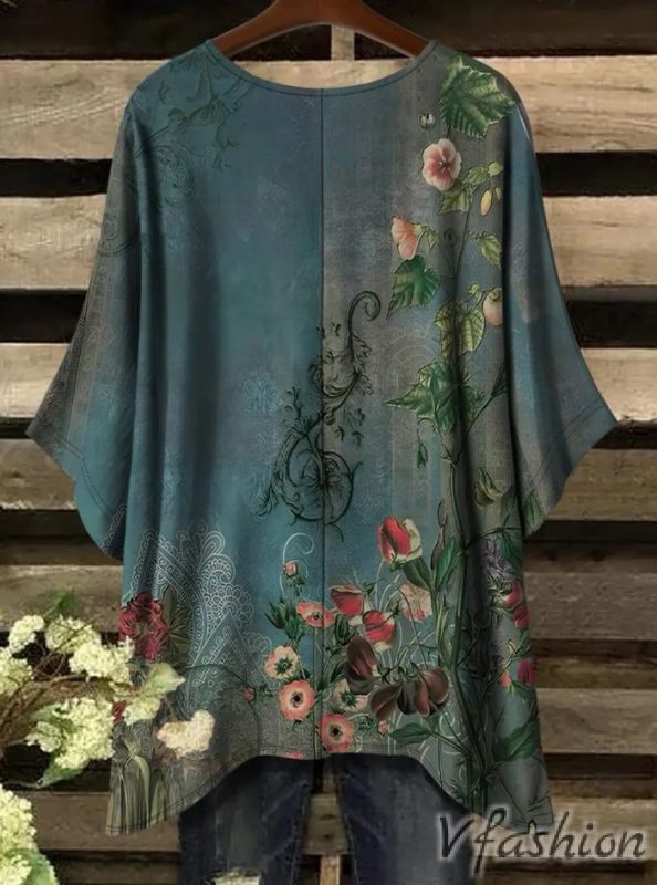 Еластична блуза с винтидж принт