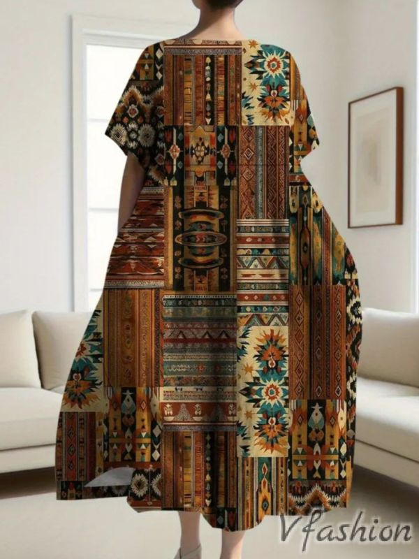 Рокля с джобове с бохо принт