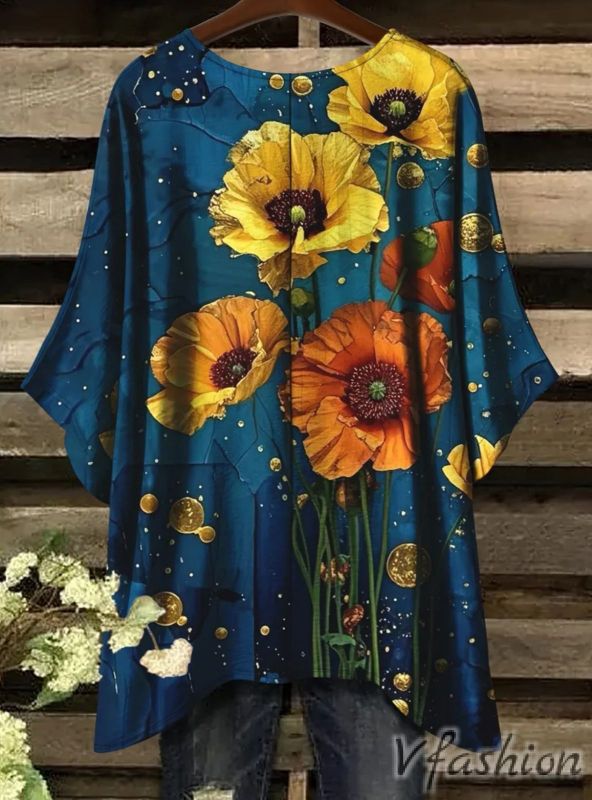 Еластична блуза на цветя - синя