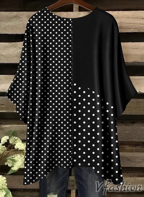 Еластична блуза на точки - черна