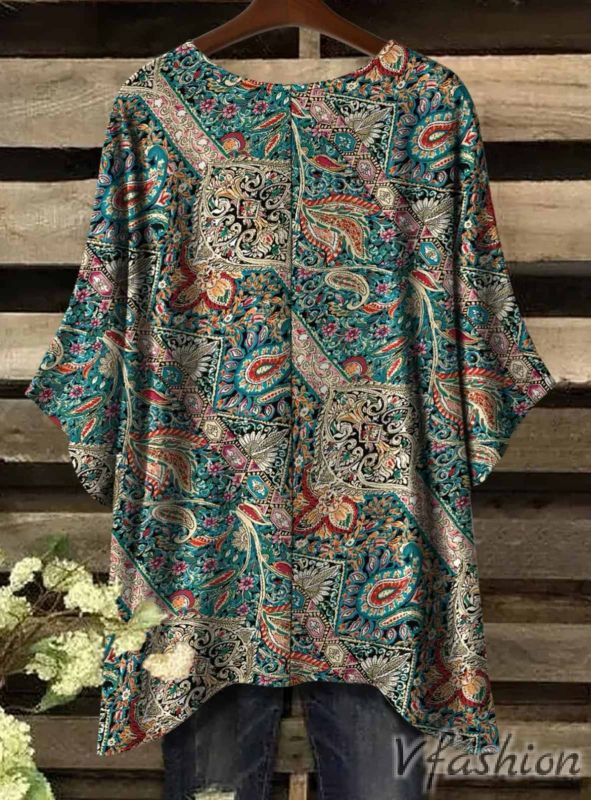 Еластична блуза с пейсли принт