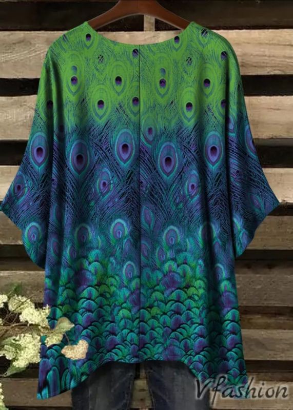 Еластична блуза с принт пера