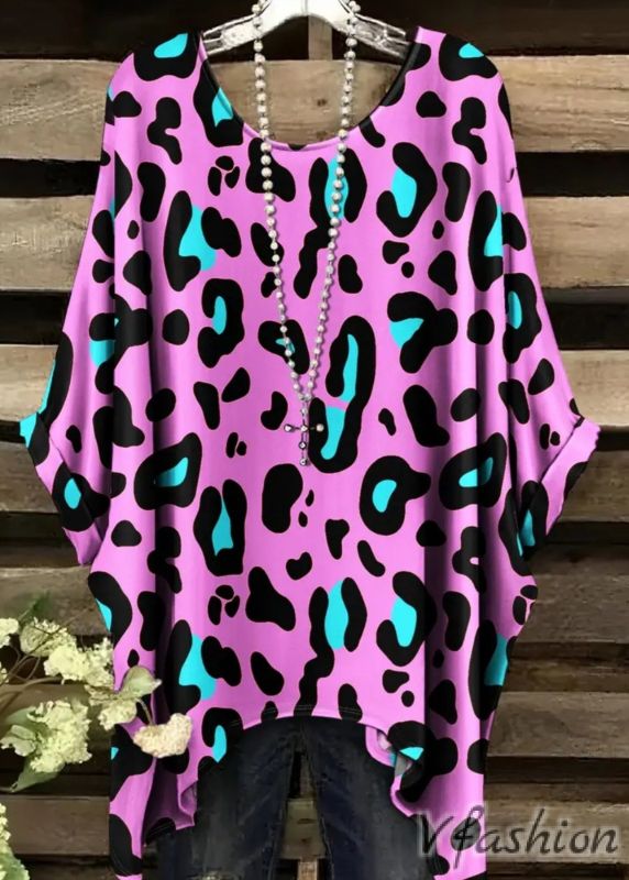 Еластична блуза с леопардов принт - розова