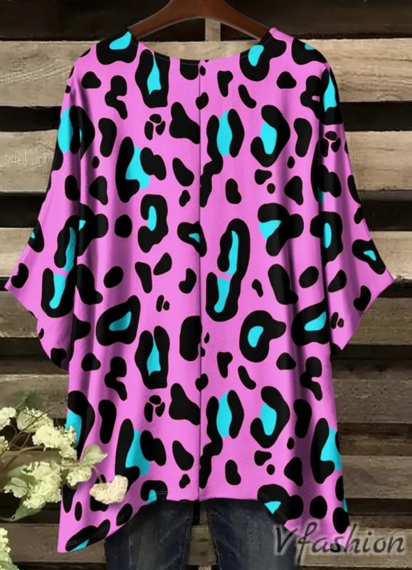 Еластична блуза с леопардов принт - розова