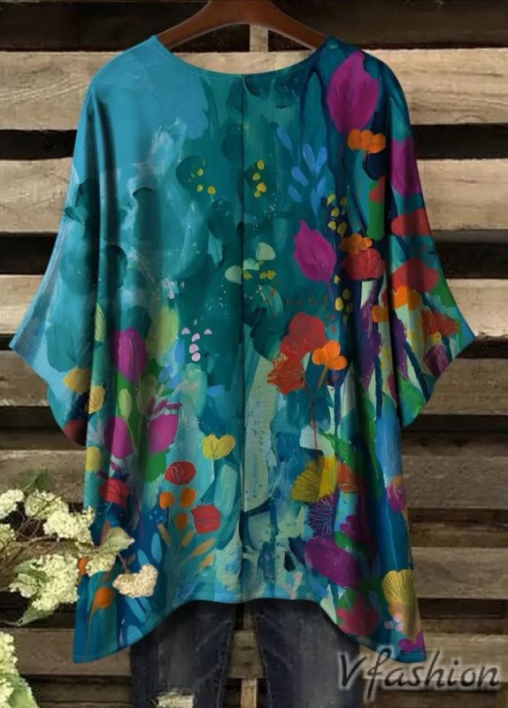 Еластична блуза с арт принт цветя