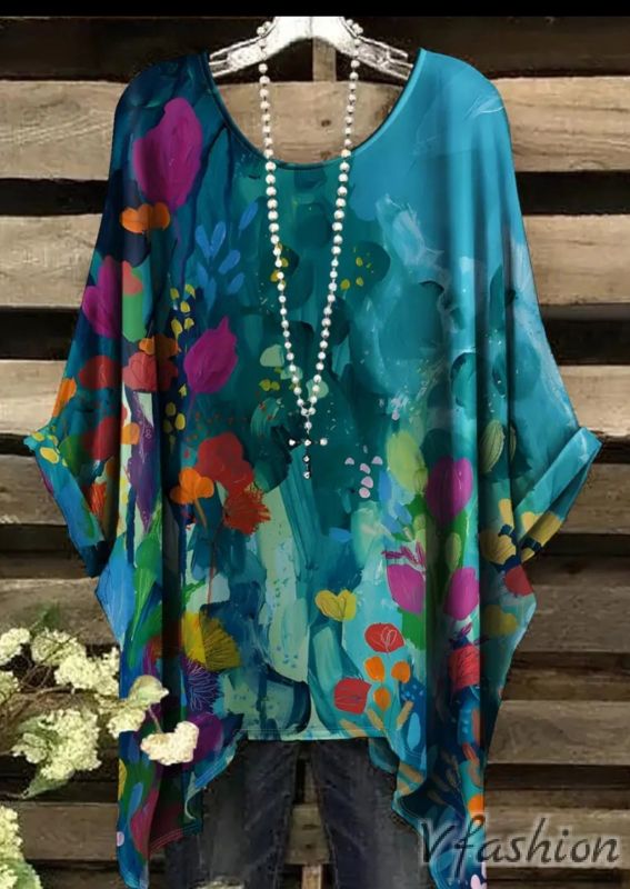 Еластична блуза с арт принт цветя