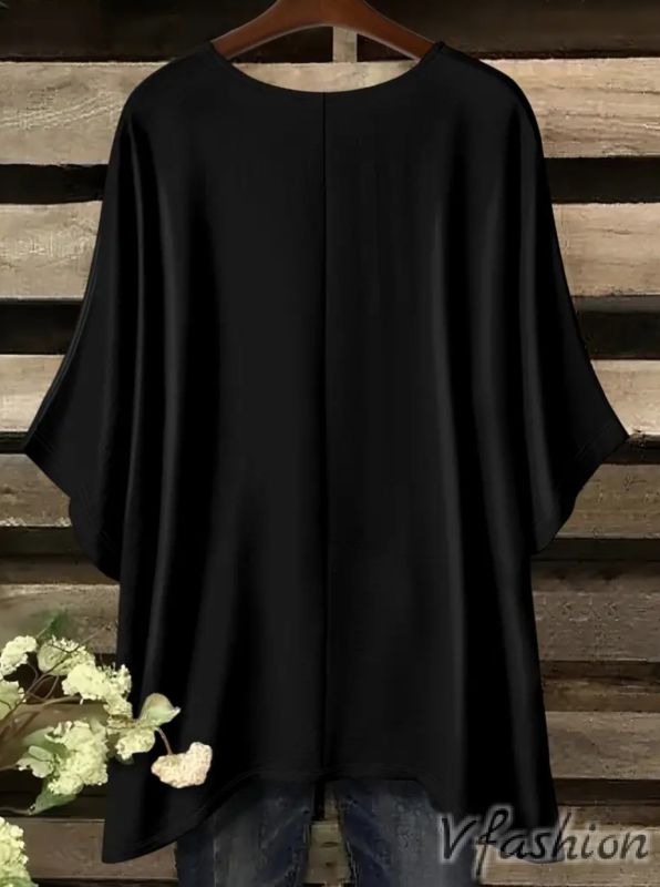 Еластична блуза на цветя - черна