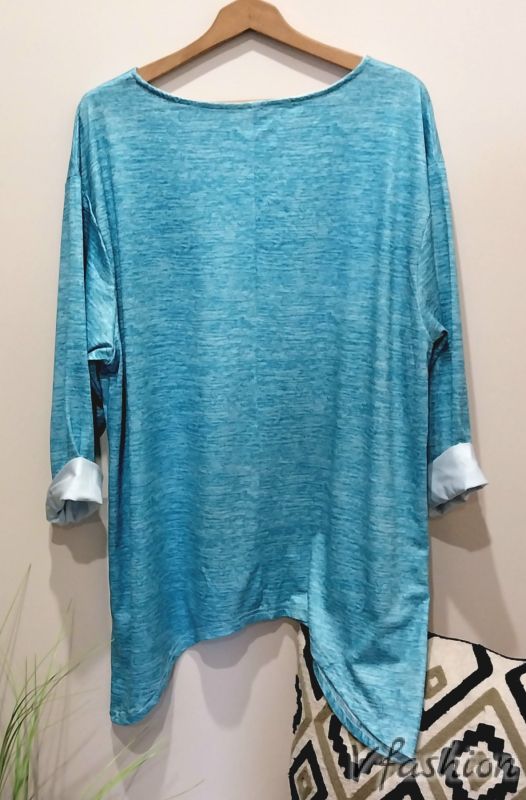 Еластична блуза с принт - синя