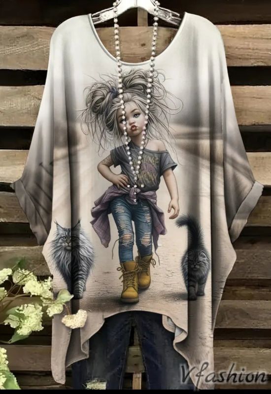 Еластична блуза с принт момиче