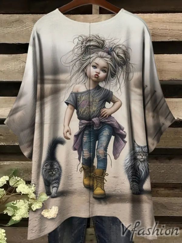 Еластична блуза с принт момиче