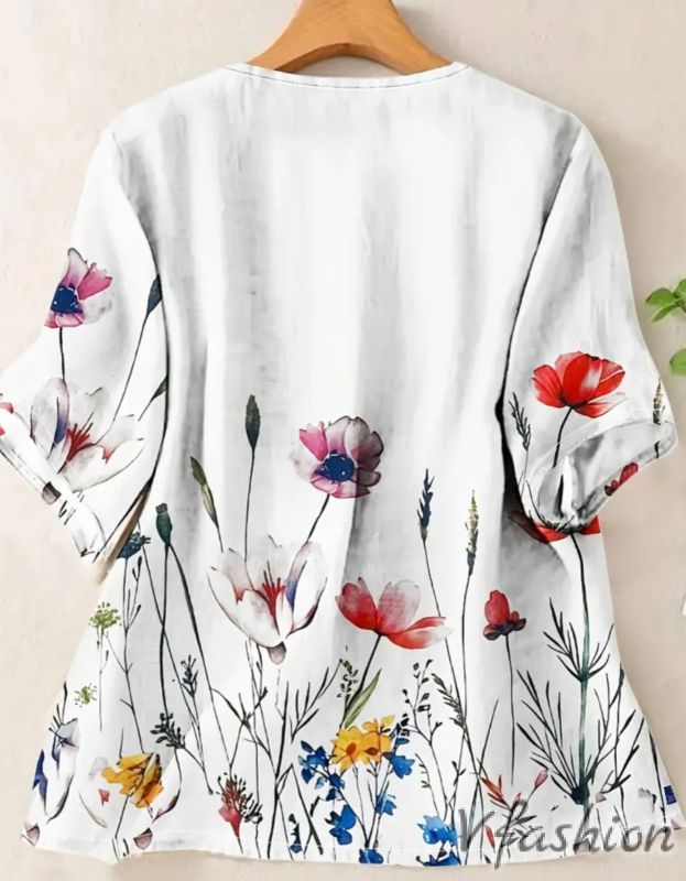 Блуза на цветя - бяла