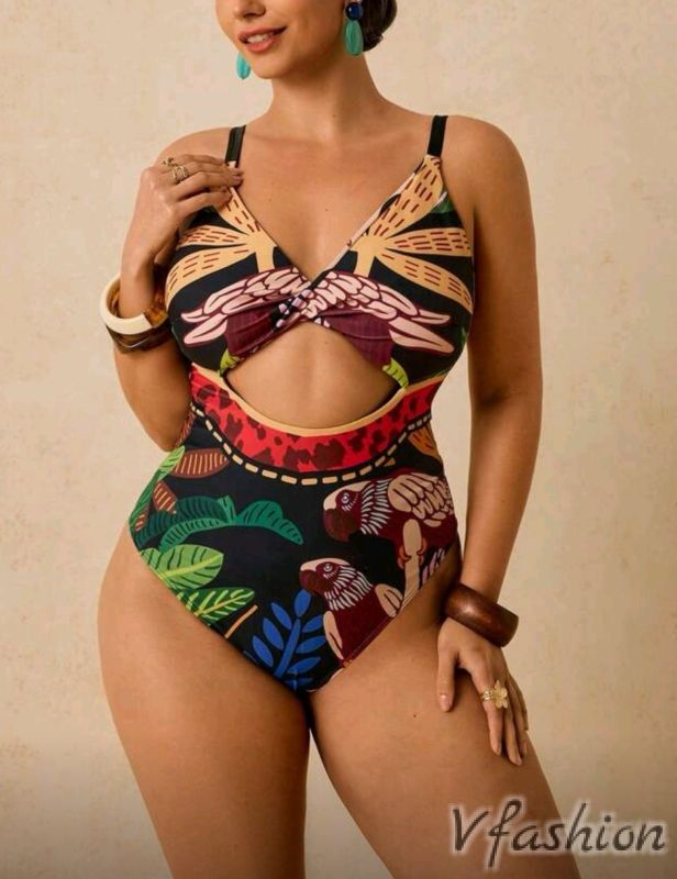 Цял бански с тропически мотиви