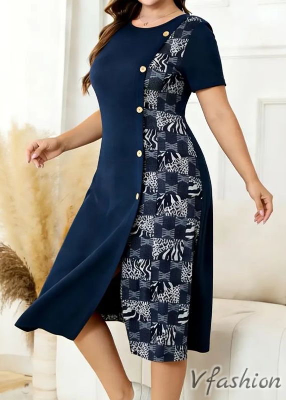 Ежедневна рокля с принт - синя