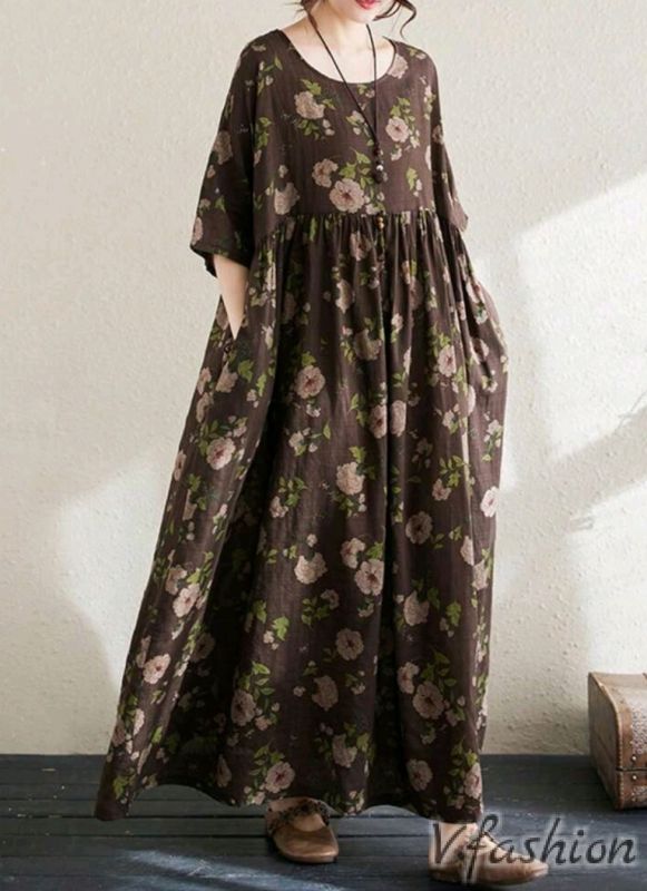 Разкроена рокля с джобове на цветя