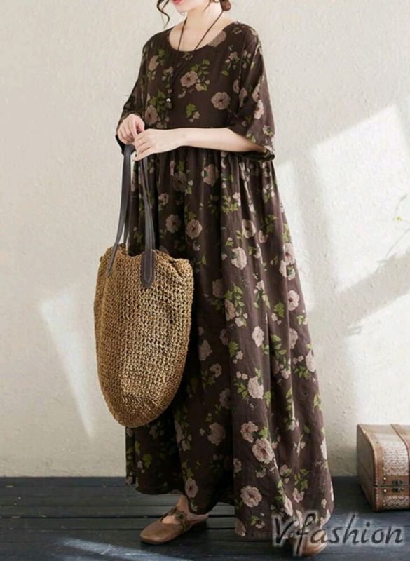 Разкроена рокля с джобове на цветя