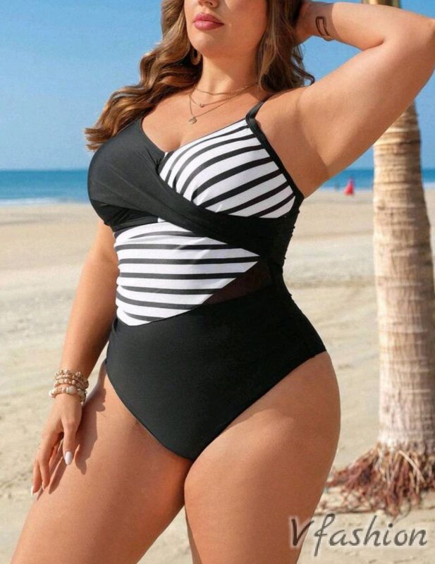 Цял бански - черно-бяло райе