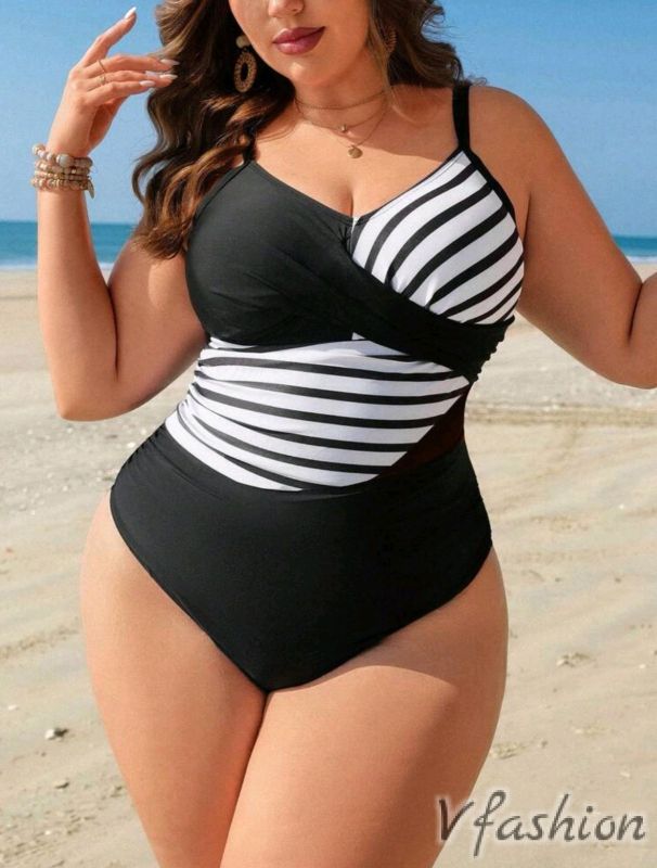 Цял бански - черно-бяло райе