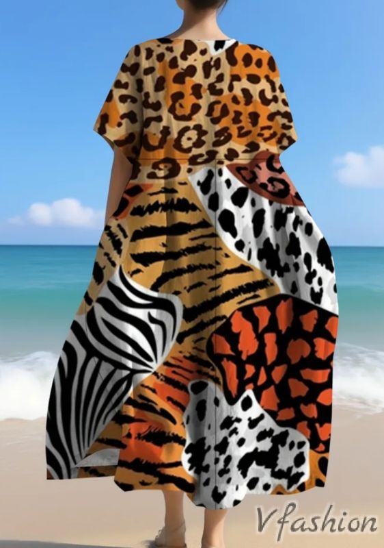 Лятна рокля с животински принт и джобове