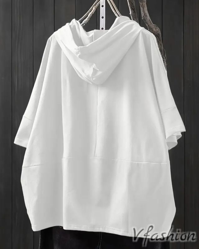 Блуза с качулка и джобове - бяла