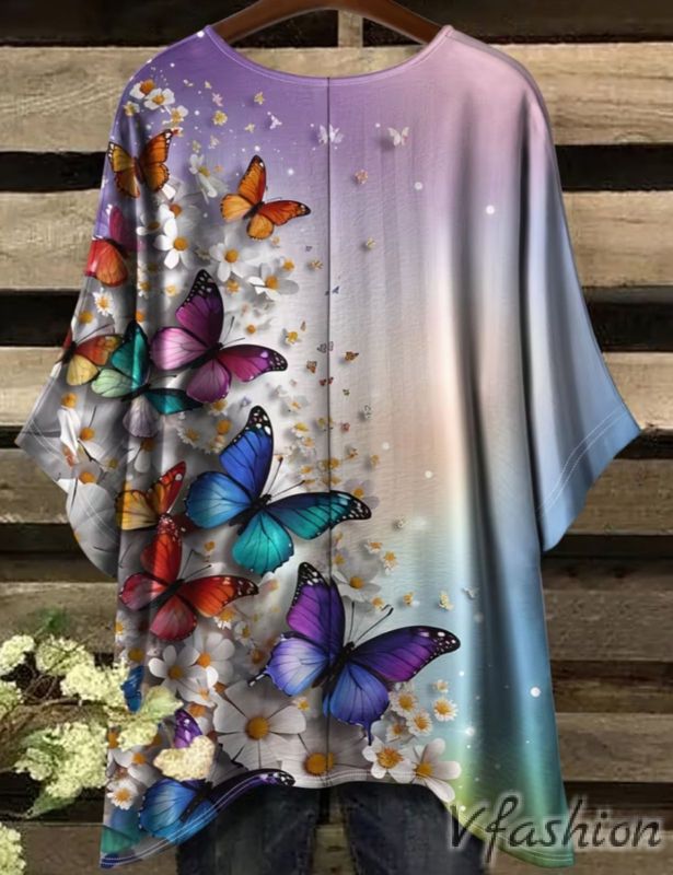 Еластична блуза с принт пеперуди