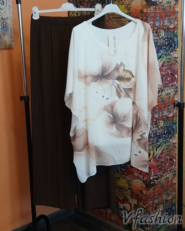 Комплект шифонена блуза и панталон солей