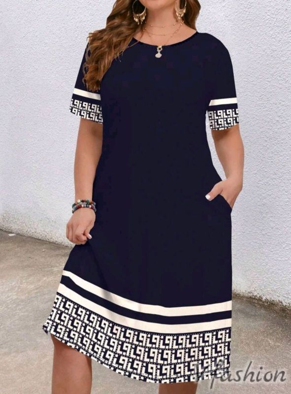 Еластична рокля с джобове - синя