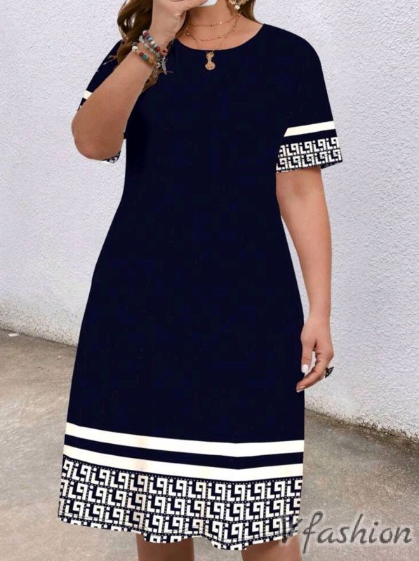 Еластична рокля с джобове - синя