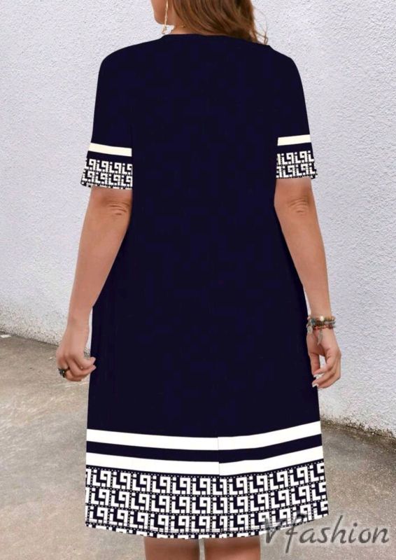 Еластична рокля с джобове - синя