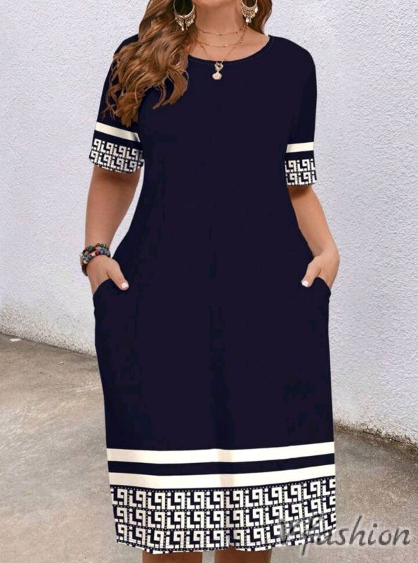 Еластична рокля с джобове - синя