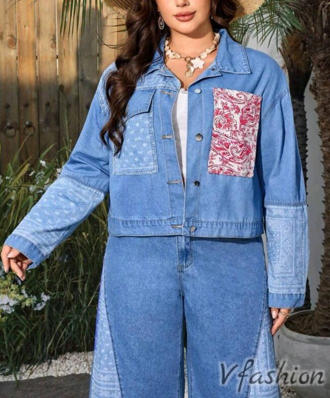 Дънково яке с пачуърк принт