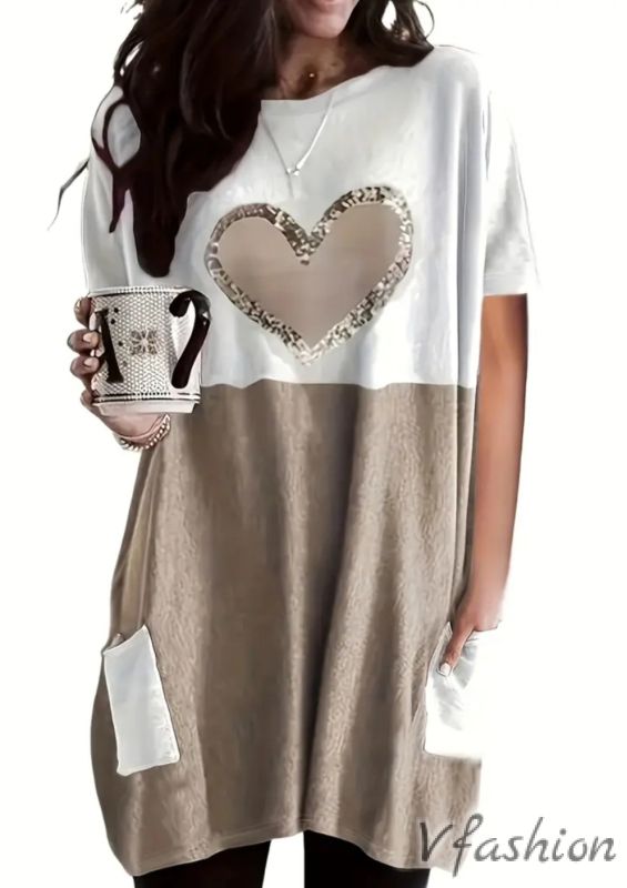 Туника с джобове - бяло и бежово