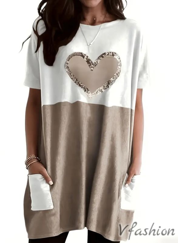 Туника с джобове - бяло и бежово