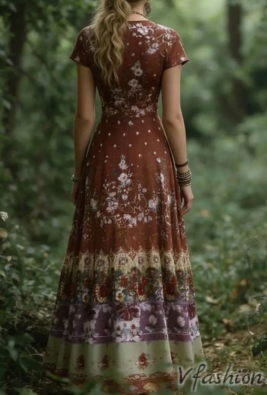 Разкроена рокля с винтидж принт