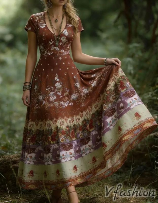 Разкроена рокля с винтидж принт