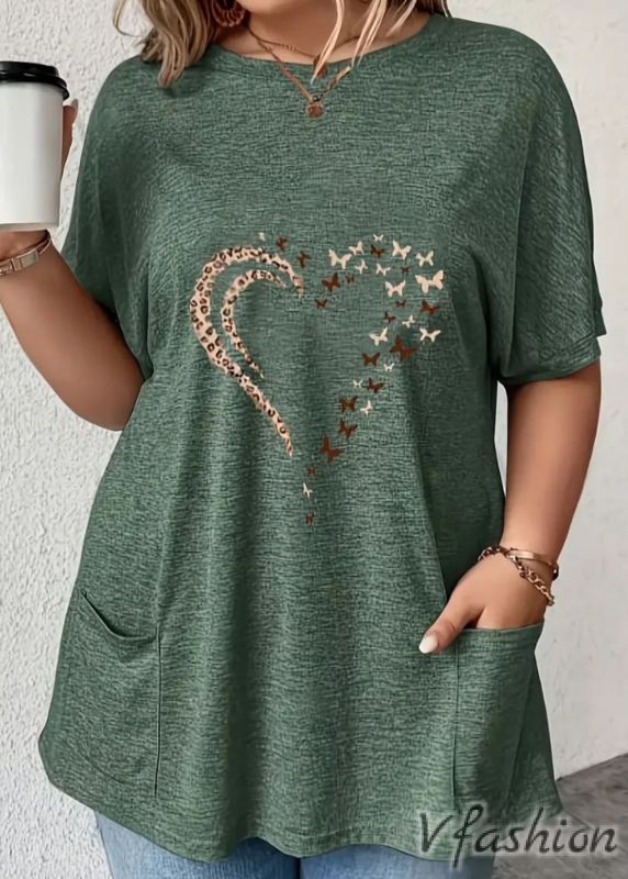 Блуза с джобове и нежен принт - зелена