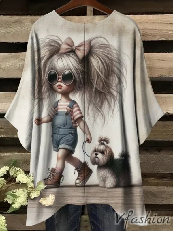 Еластична блуза с принт момиче