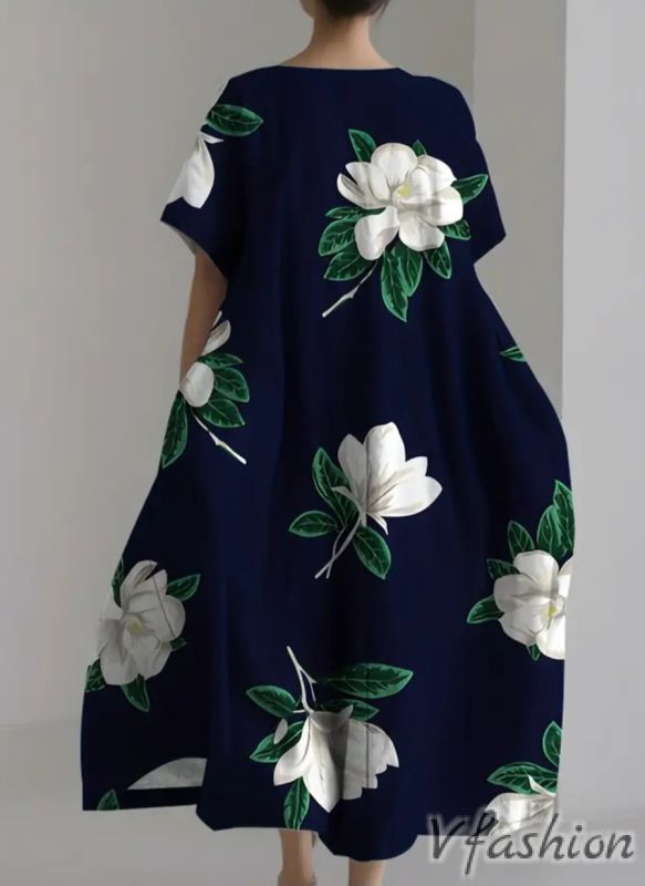 Лятна рокля с принт цветя и джобове